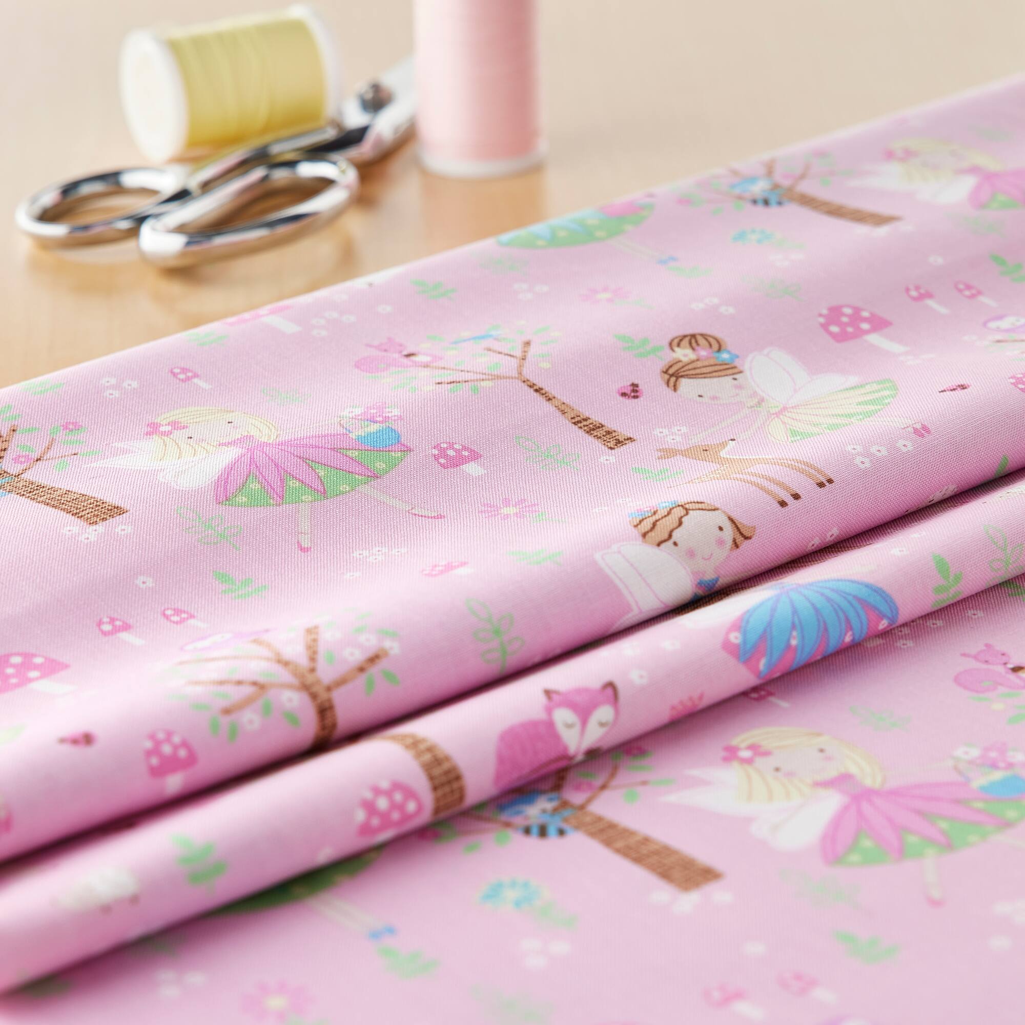 Fabric Traditions Fairies on Pink Cotton Fabric